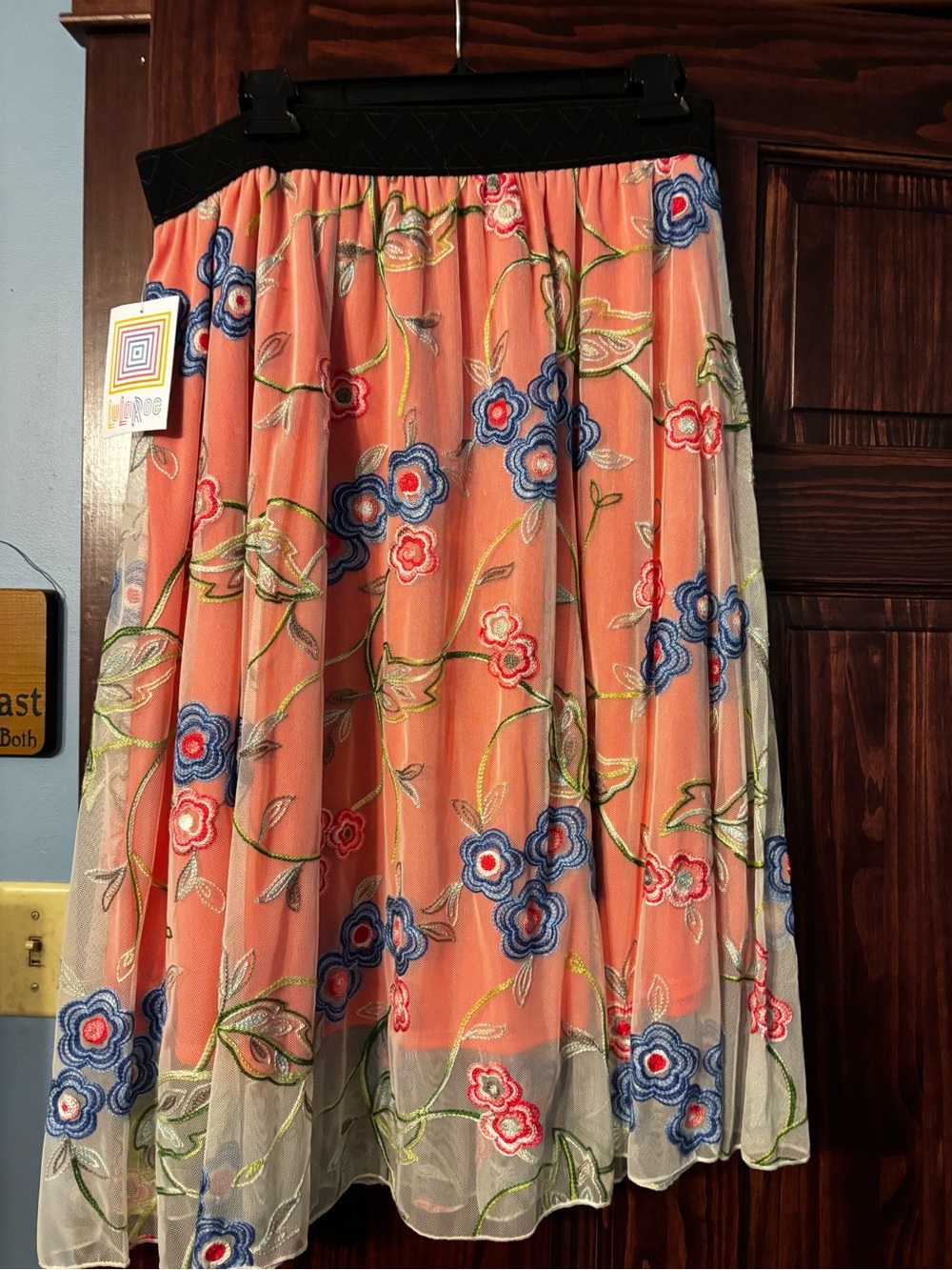 LuLaRoe Peach Floral Embroidered Circle Skirt
